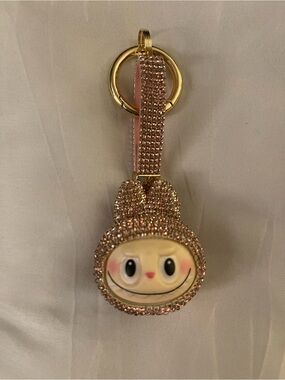 Sparkling Pink Crystal Keychain with Gold Hardware